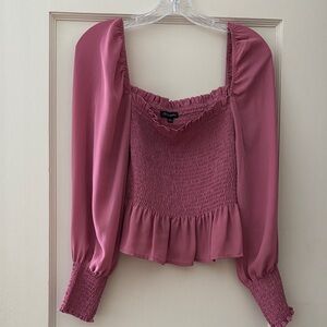 Shinestar Pink Smocked Blouse with Square Neck